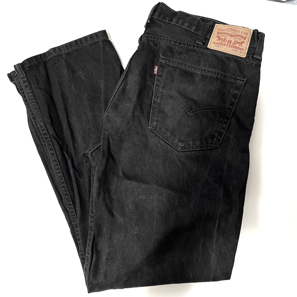 Levi's 505 Jeans Regular Fit Black Denim Pants‎ Classic Style W38 L32